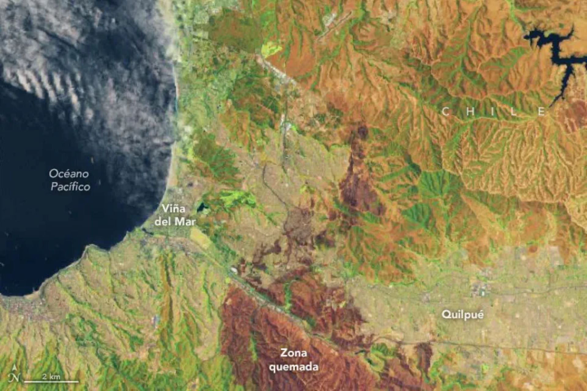 NASA publica imágenes satelitales de incendios en Valparaíso