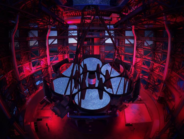 Representación nocturna del interior del telescopio. Créditos de la imagen: Giant Magellan Telescope – GMTO Corporation.